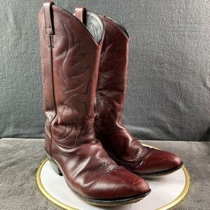 Old West Burgundy Wine Leather Cowboy Boots Men’s Size 10.5 SCM7013 Embroidered